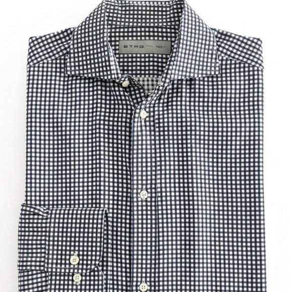 Etro Men's Navy White Check Shirt 41 Slim Fit Made in Italy - Picture 1 of 4